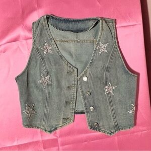 SHEIN Denim Vest with Silver Star Accents